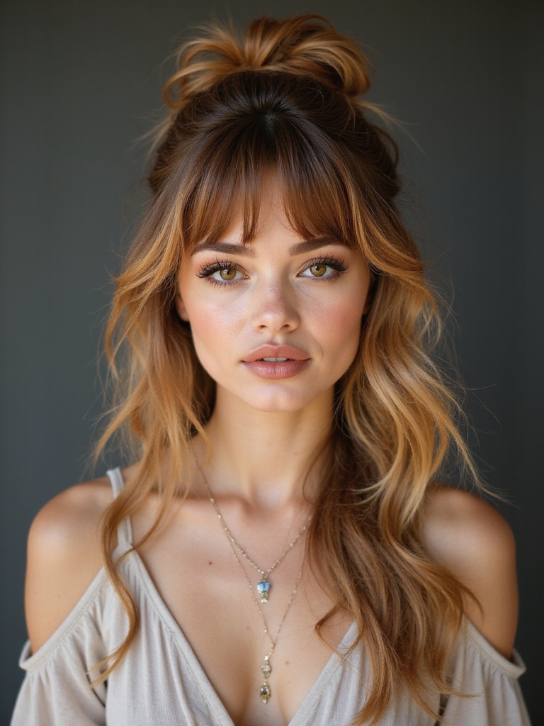 effortless tousled boho topknot