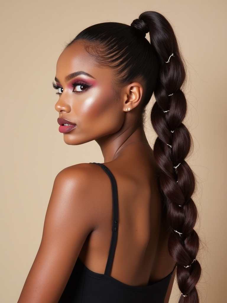 elastic laddered woven ponytail