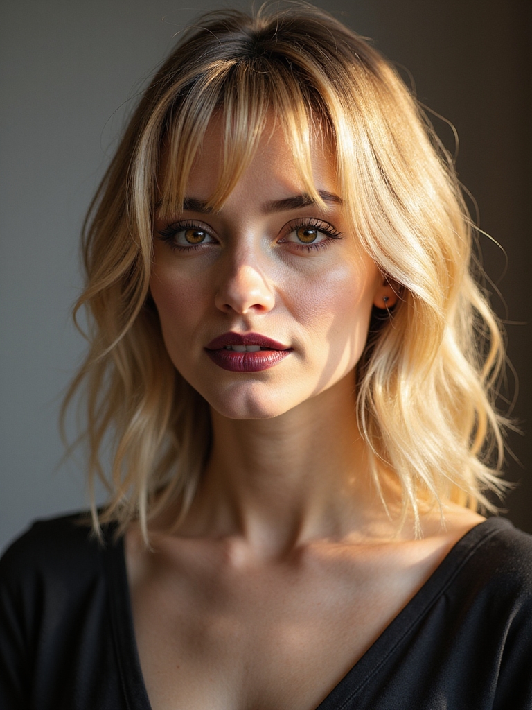 feathered airy bangs layered bob