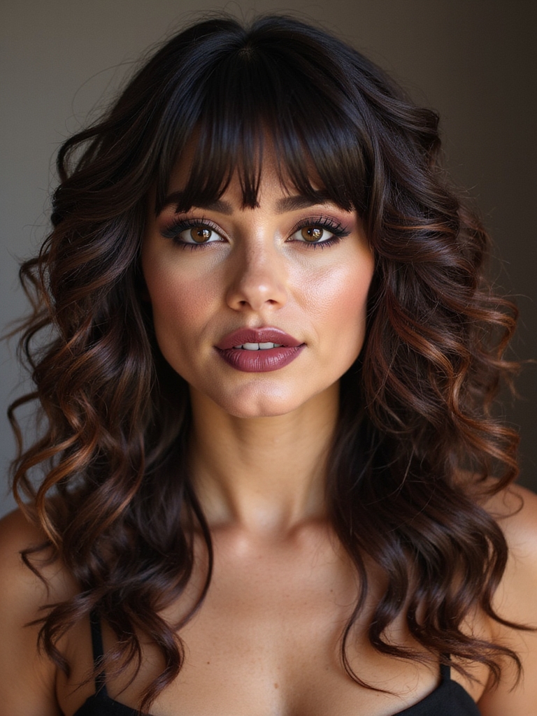 feathered blended bangs for curls