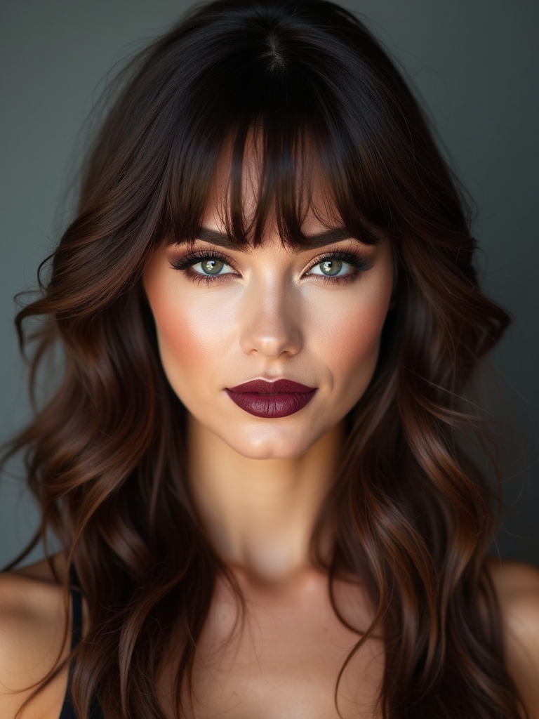 feathered center parted face framing bangs