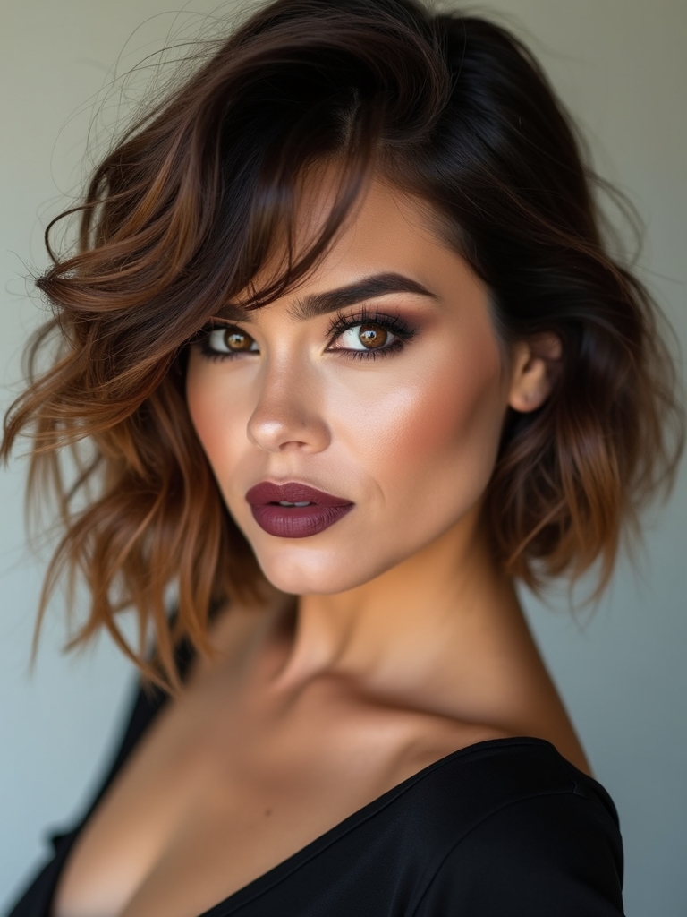 feathered layered bob with bangs