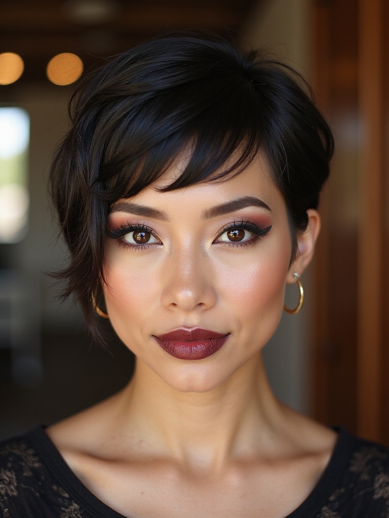 feathered pixie bangs retro