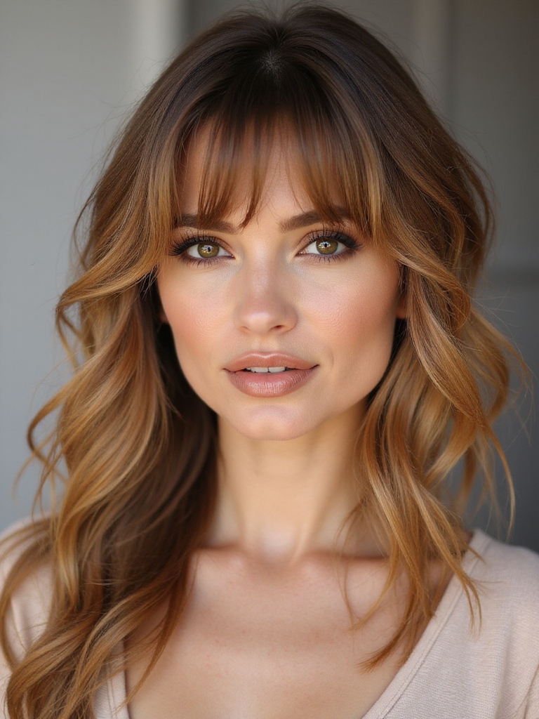feathered wispy balayage bangs