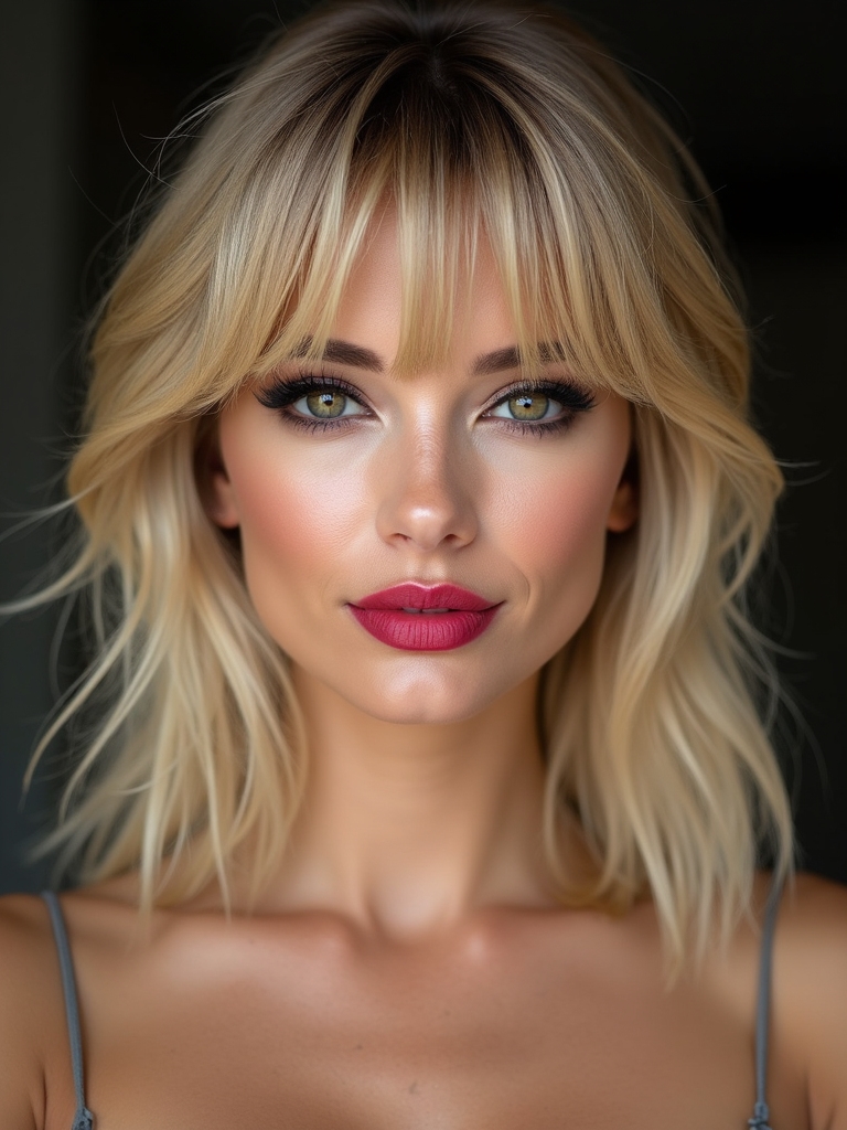 feathered wispy bangs layered