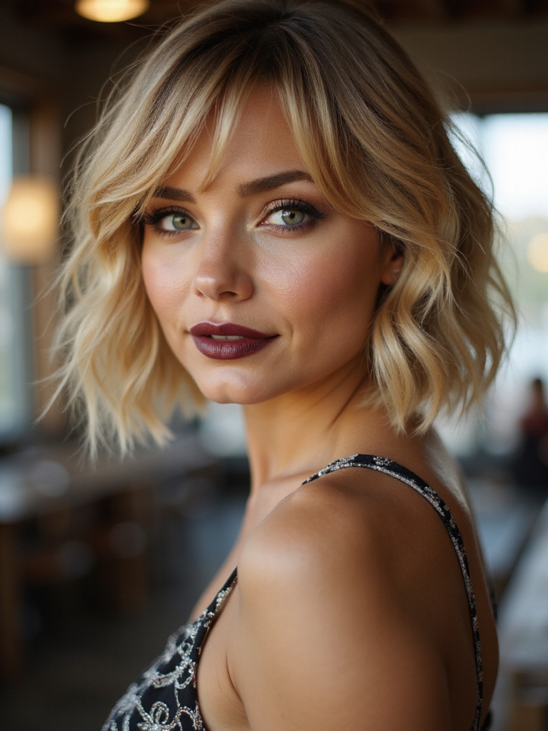 feathered wispy bangs layering