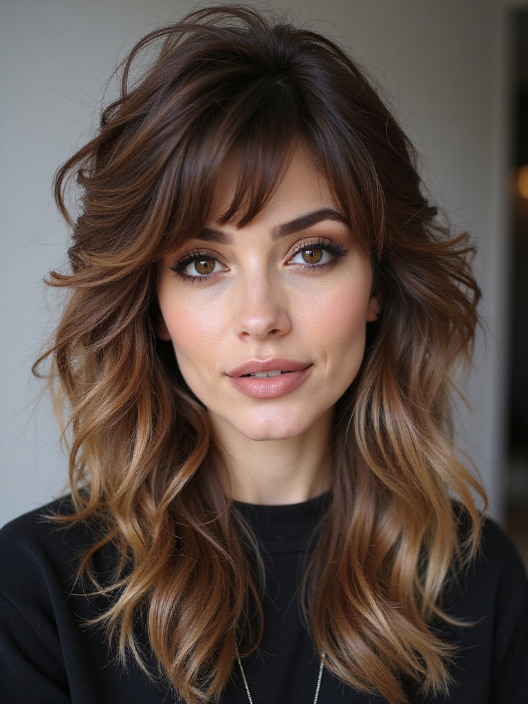 feathered wolfcut with fringe