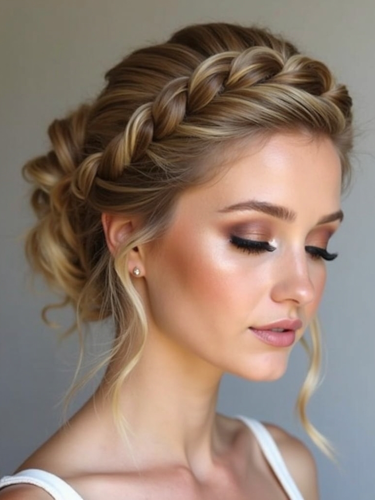 fishtail halo braid updo
