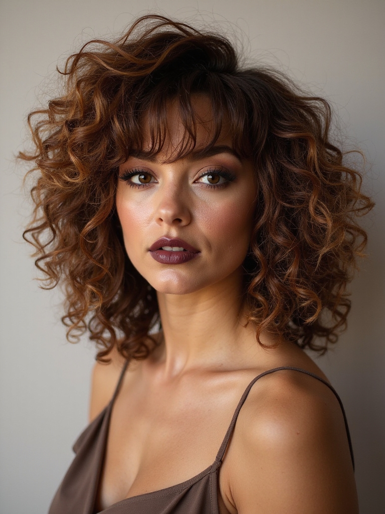 frizzy curtain bangs air dried