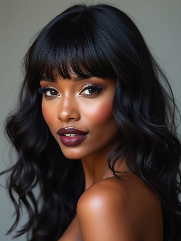 glossy feathered wispy bangs