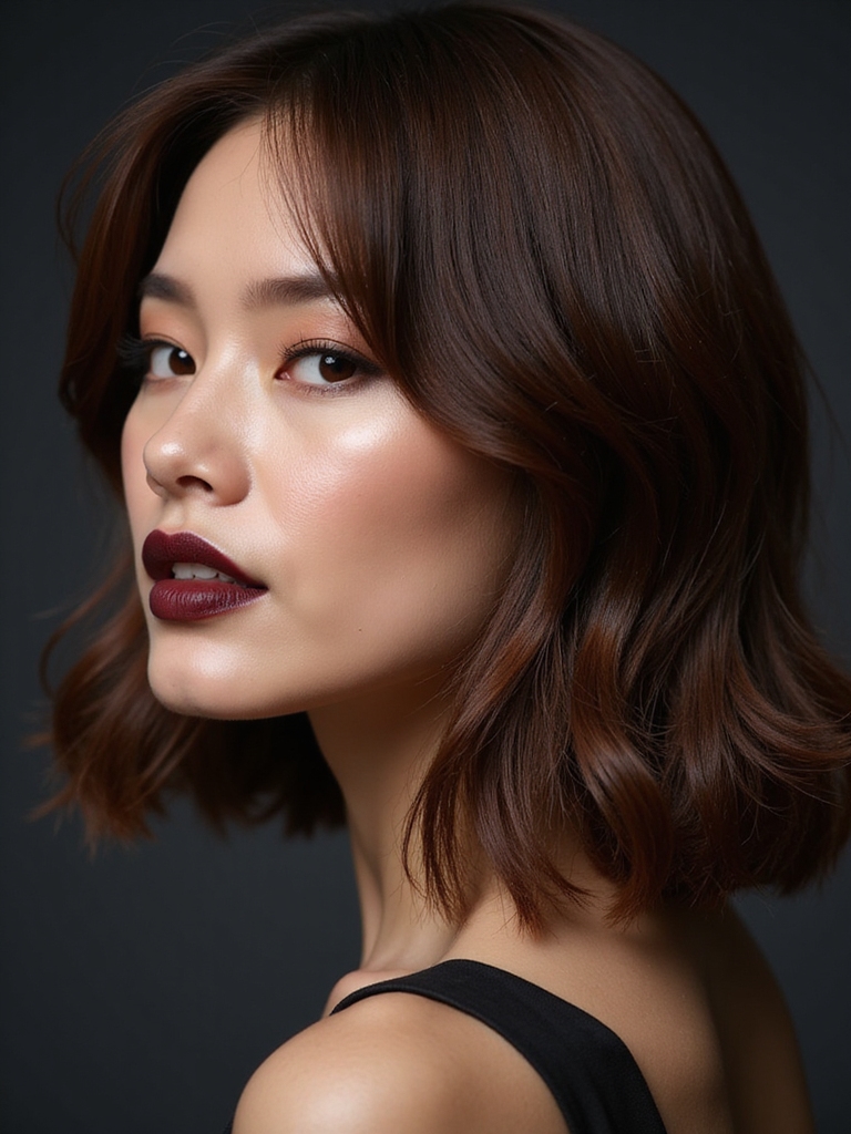 glossy sculpted layers side bangs