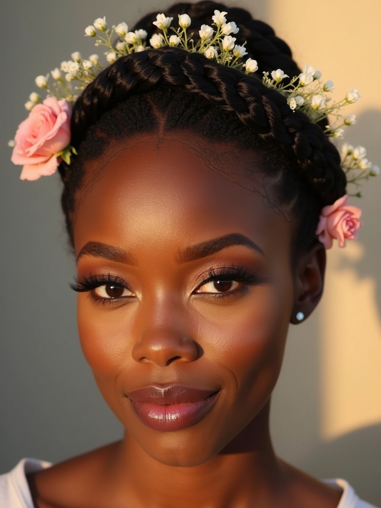 halo braid with flowers