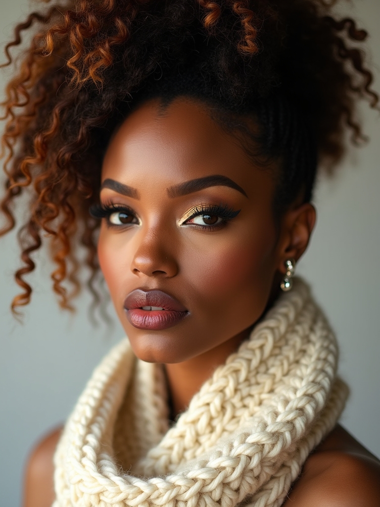 high puff with scarf