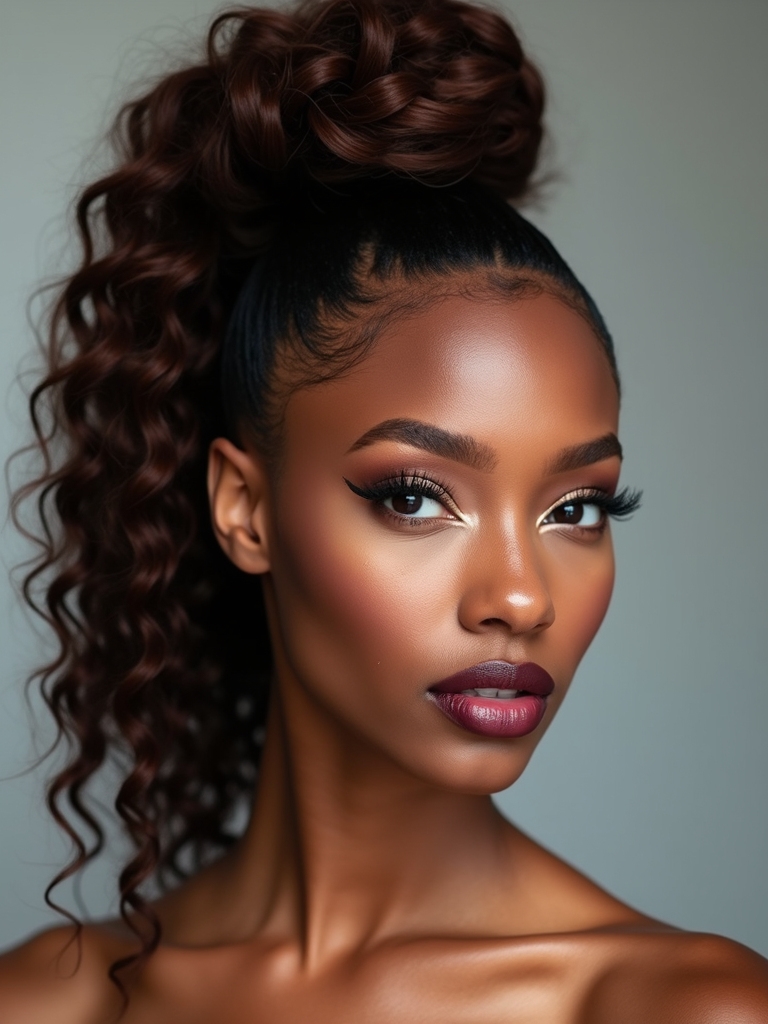 high twisted ponytail with gelled edges