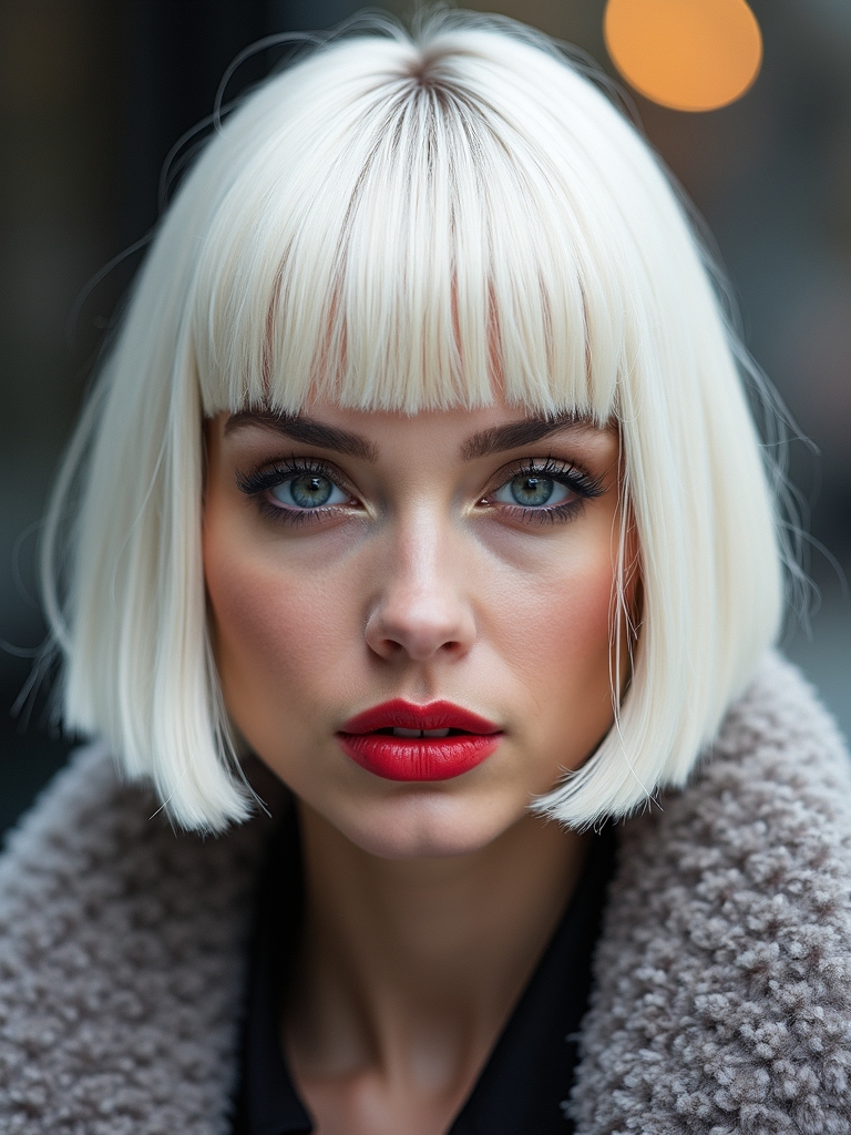 icy platinum blunt bangs statement