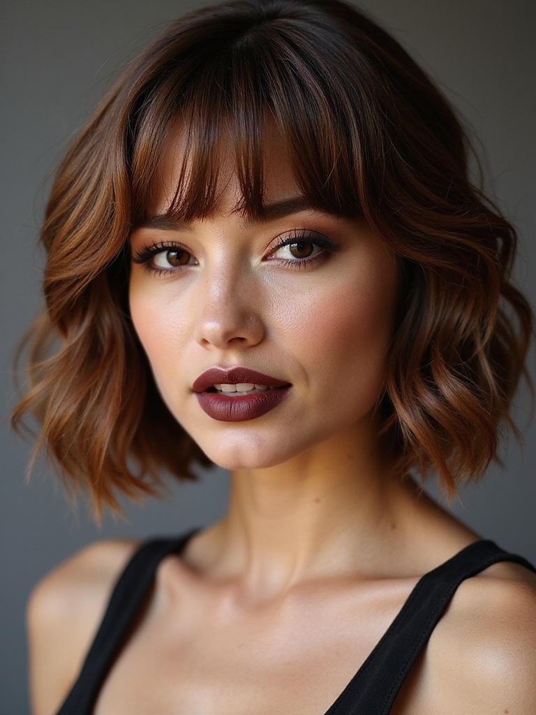 layered bob with feathered fringe