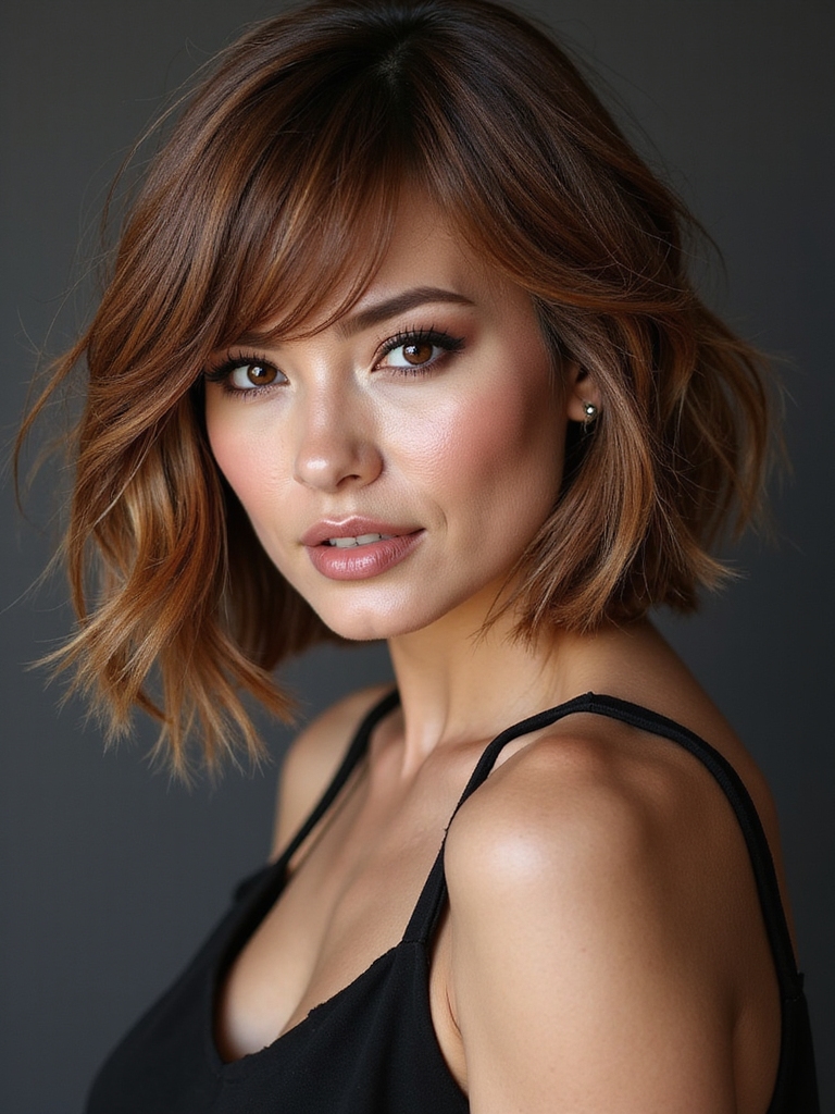 layered bob with feathered fringe