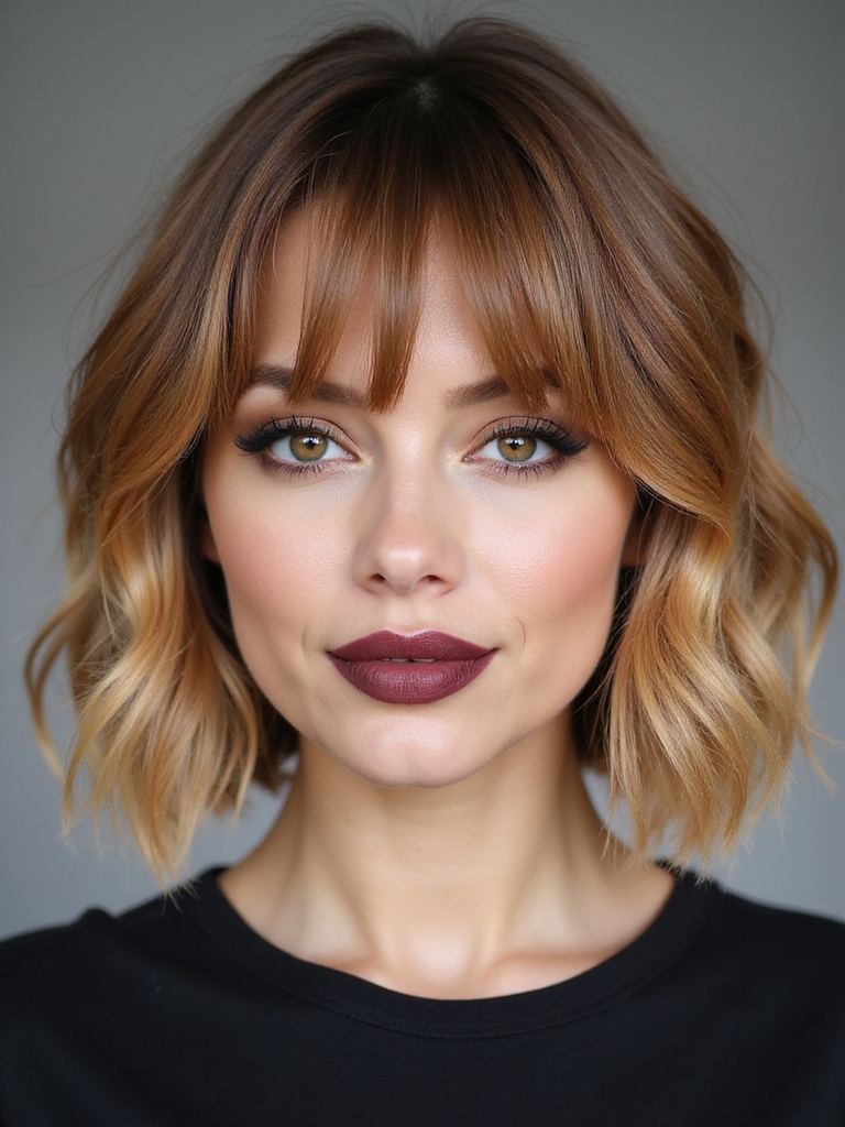 layered bob with side bangs