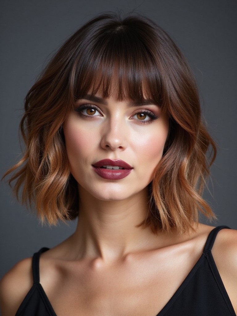 layered bob with sidebangs