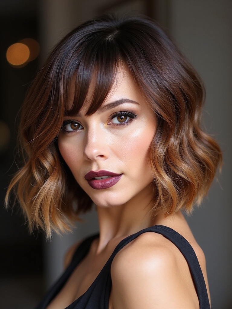 layered bob with sidebangs