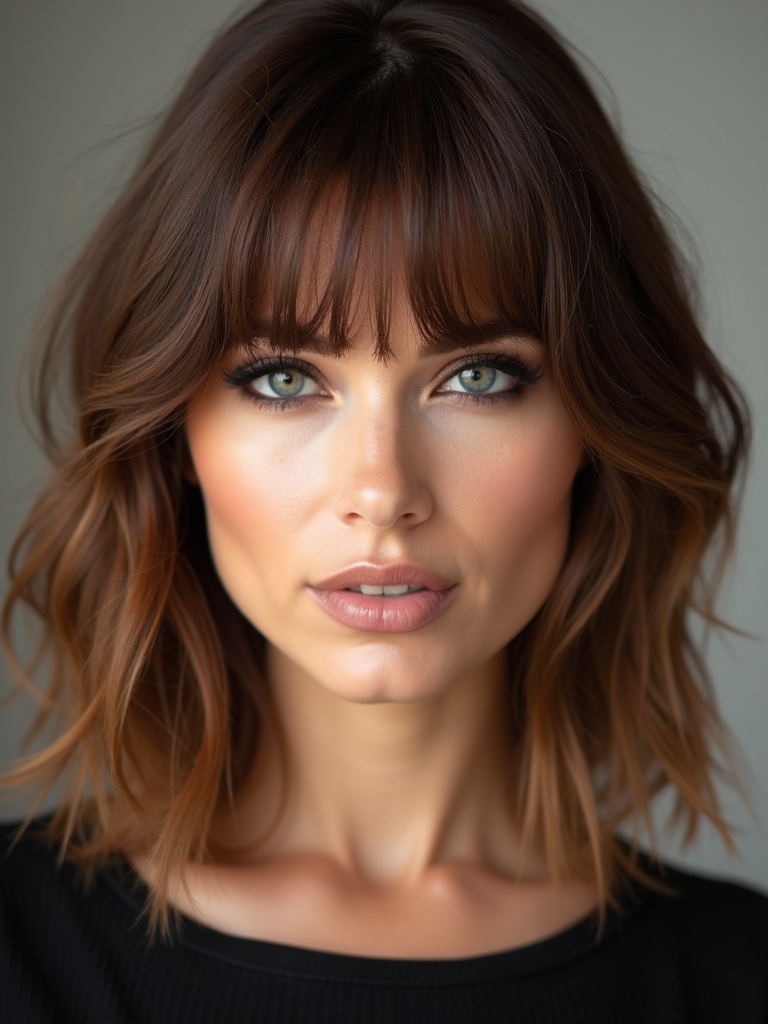 layered side part bangs volume
