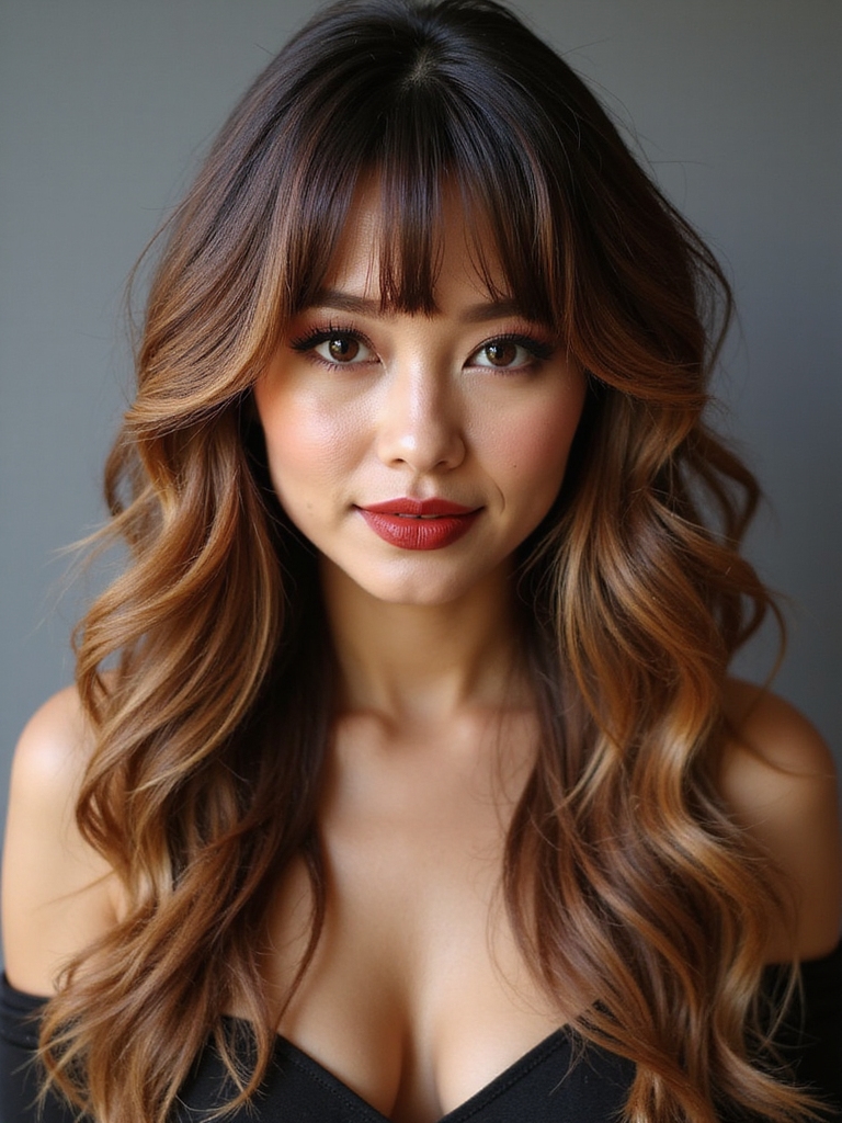 layered v cut with bangs