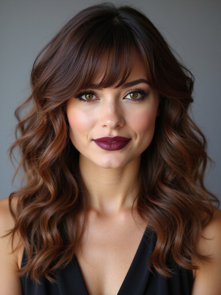 lightweight layered waves with bangs