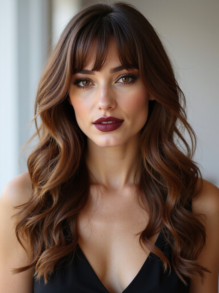 long curtain bangs center parted