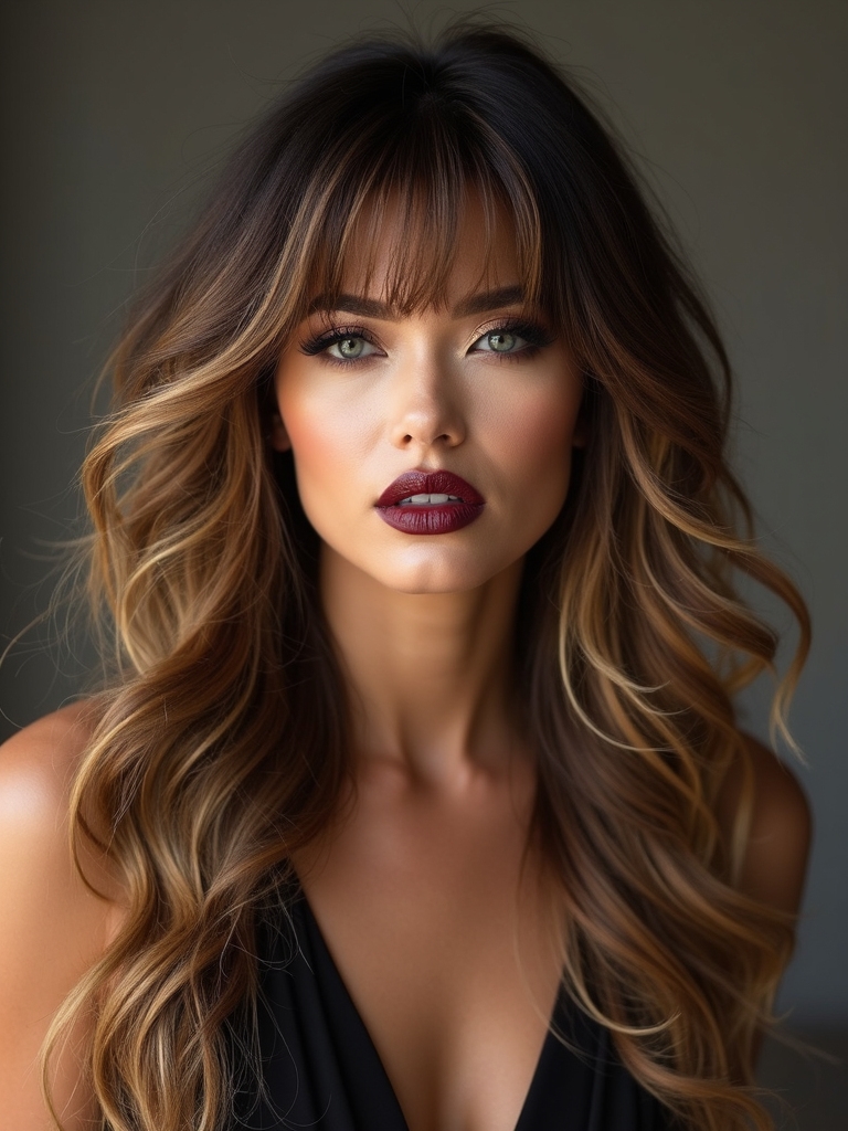 long layered cut feathered fringe