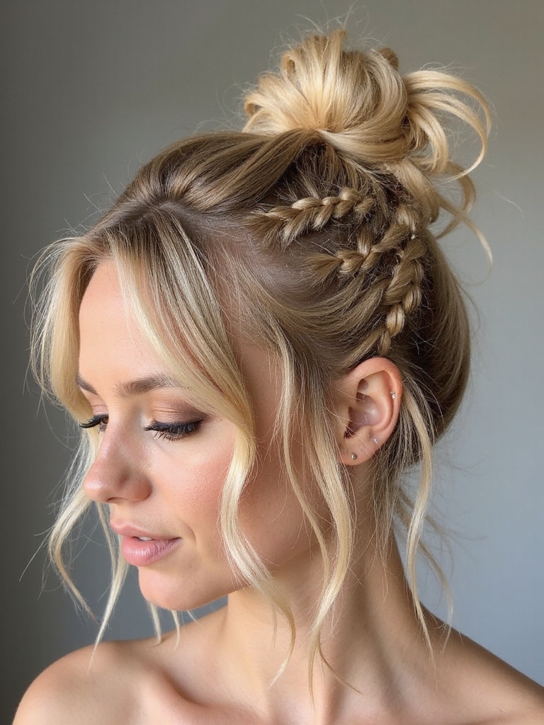 loose boho braided messy bun