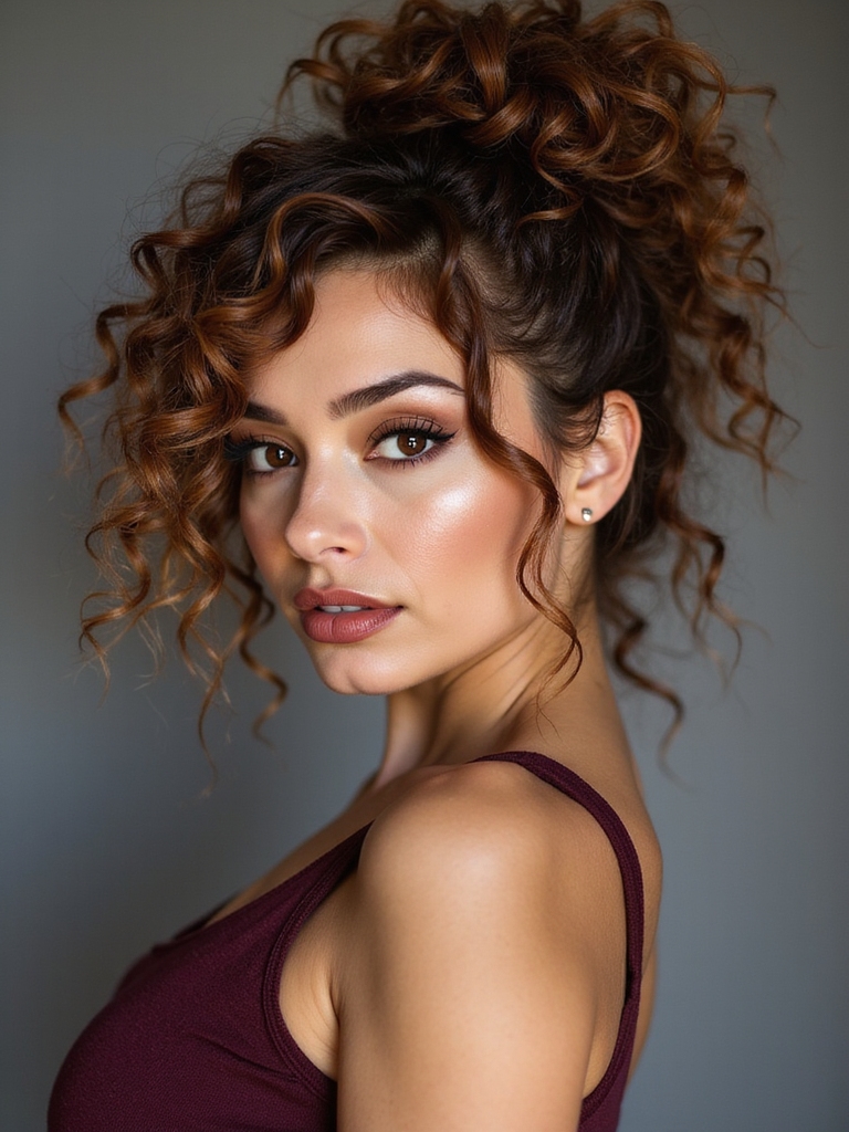 loose curly messy topknot
