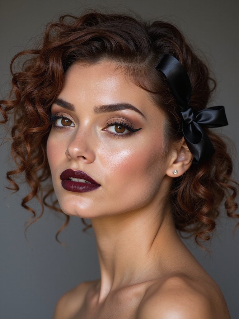 low bun with satin ribbon