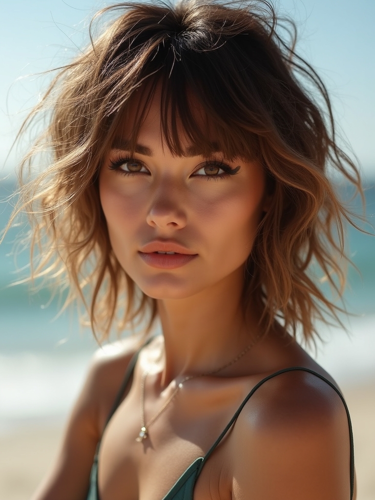 messy beachy wolfcut with airy bangs