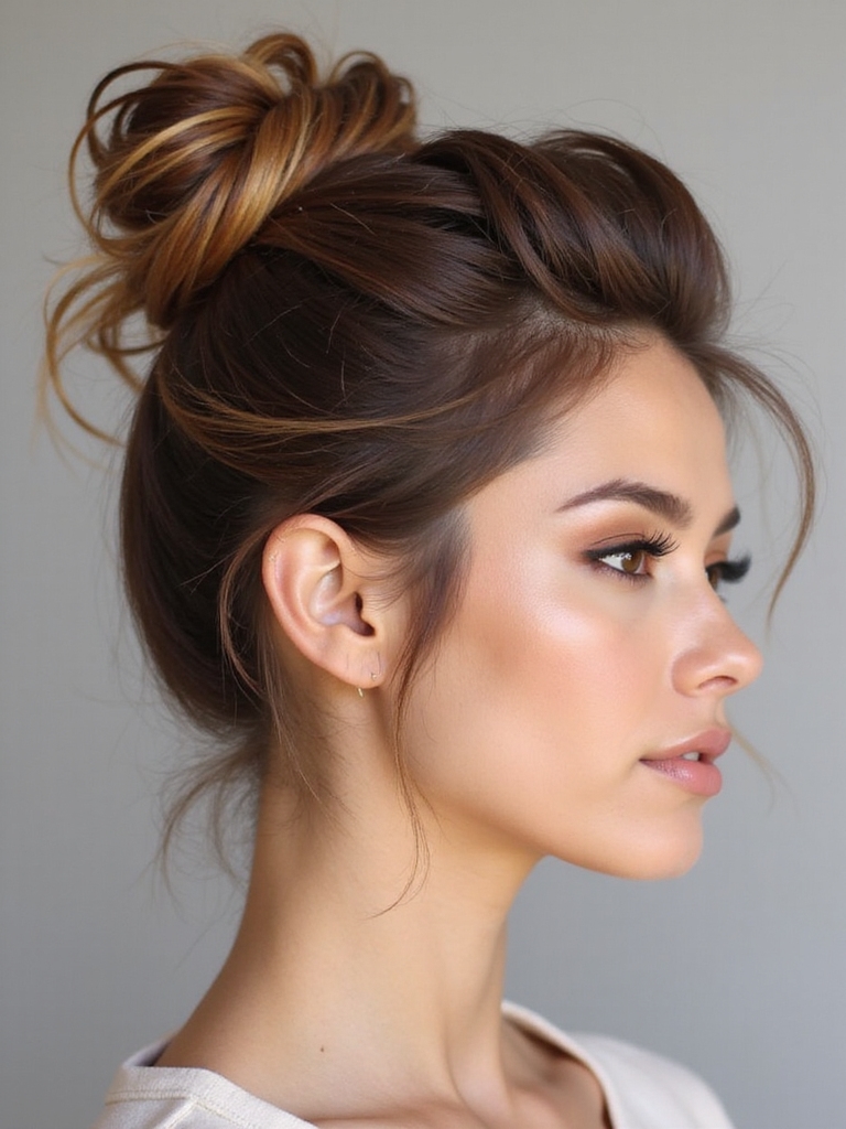 messy chic topknot with tendrils