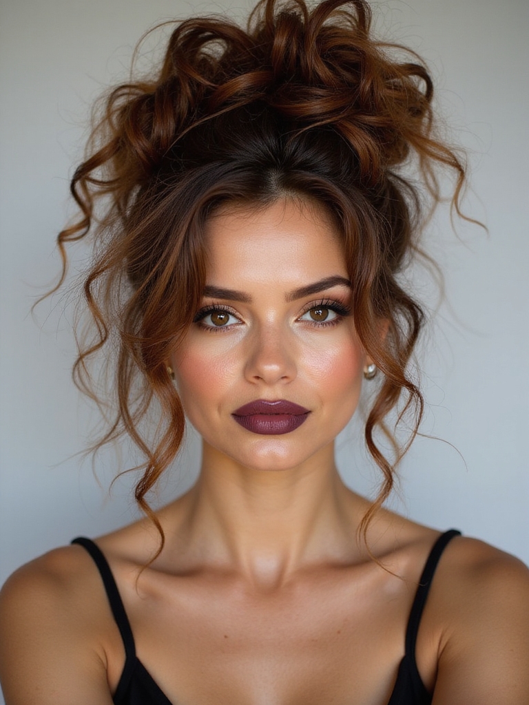 messy halo bun with curls