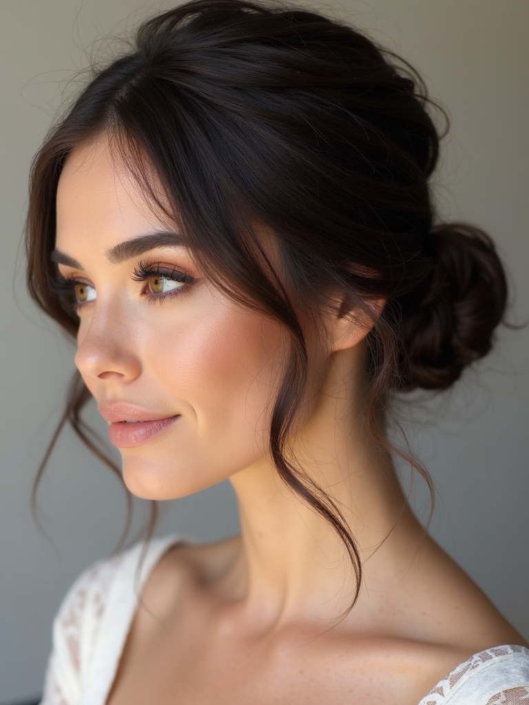 messy low bun with tresses