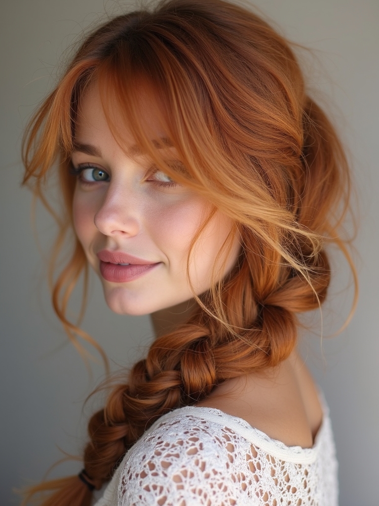 messy side braid showing highlights