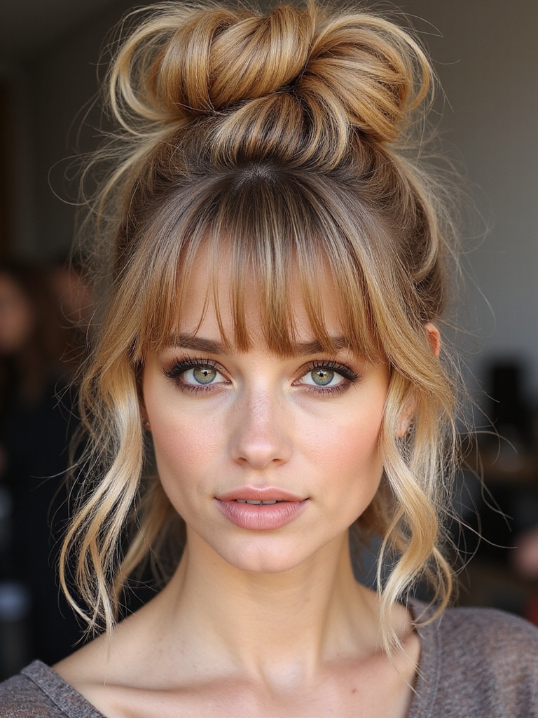 messy topknot with wisps