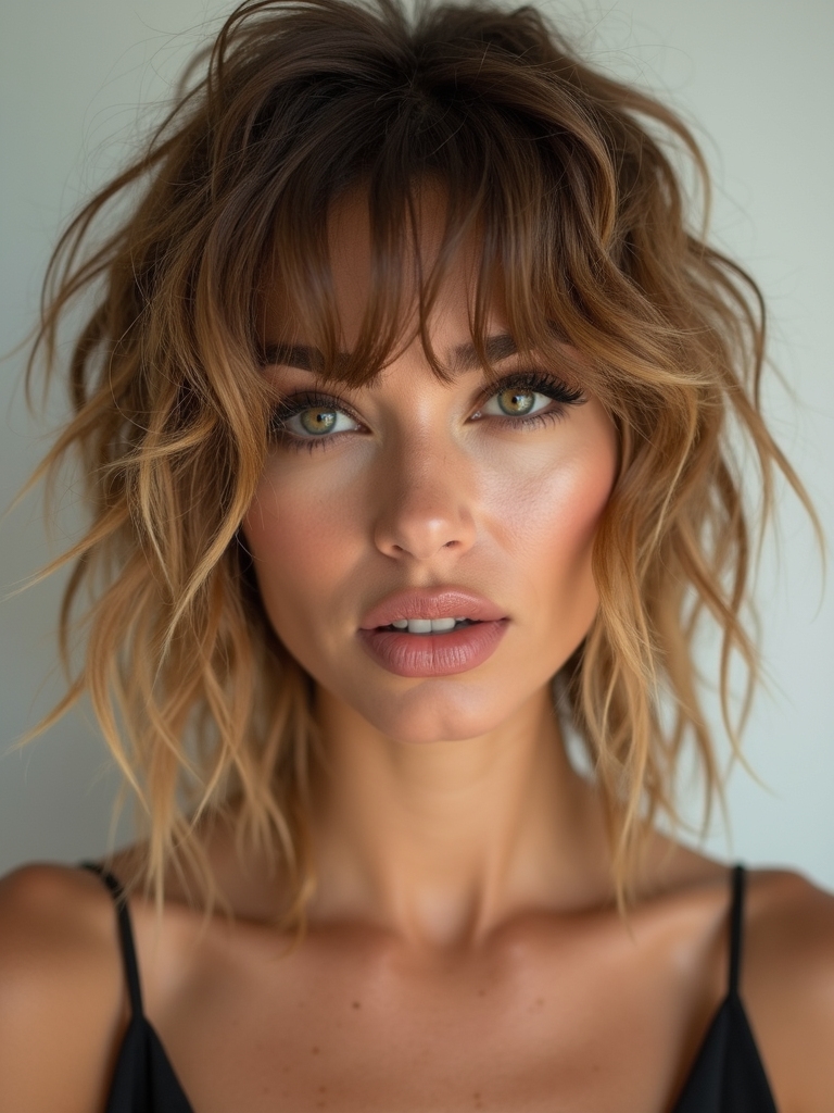 messy wolfcut with curtain fringe