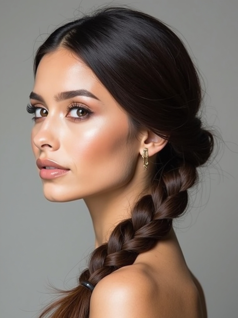 neat low braided ponytail