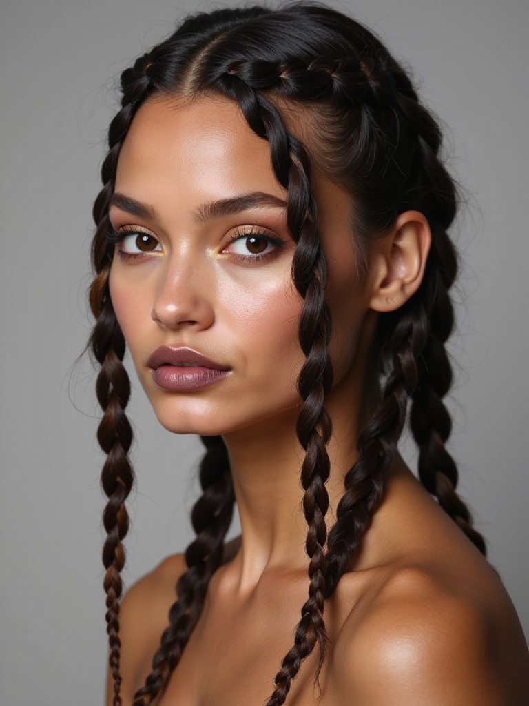 playful polished twin braided ponytails