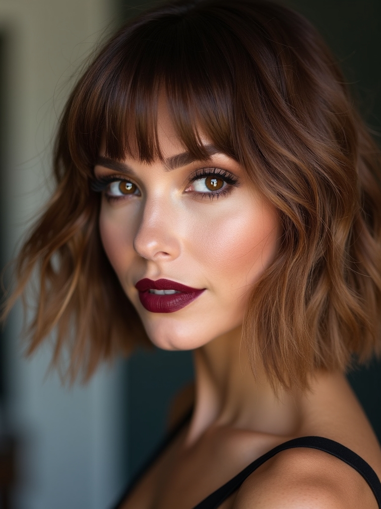 polished short bob with bangs
