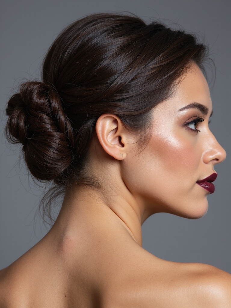 polished sleek bun showcasing curls