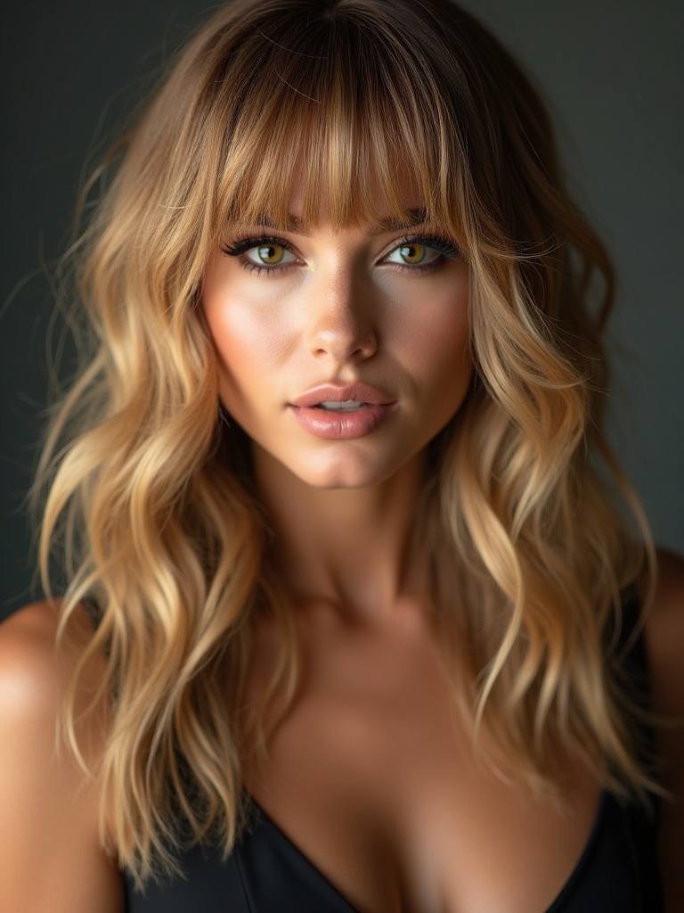 radiant layered hair with curtain bangs