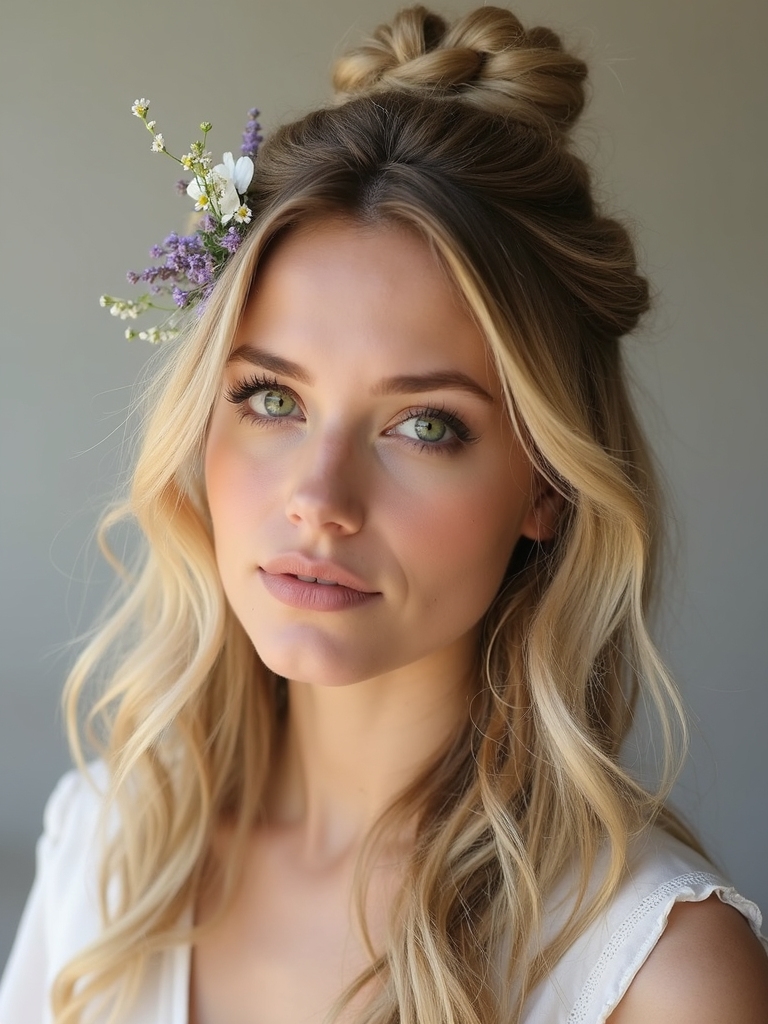 relaxed half up floral knot