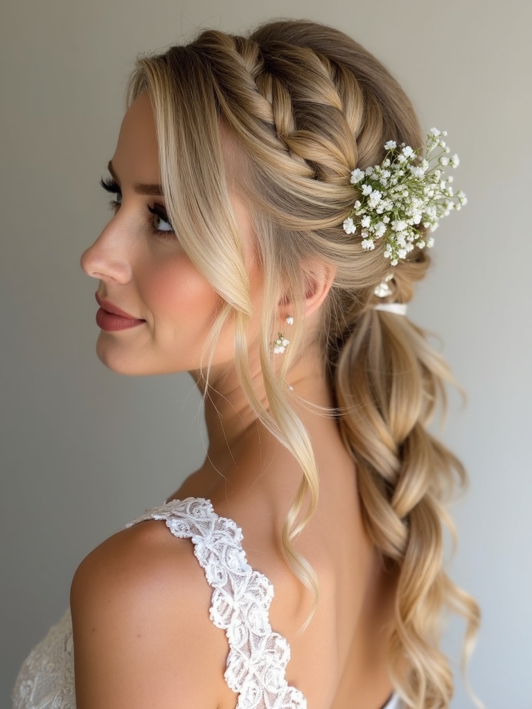 ribbon woven romantic braided ponytail