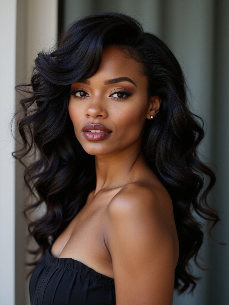romantic curls with bangs