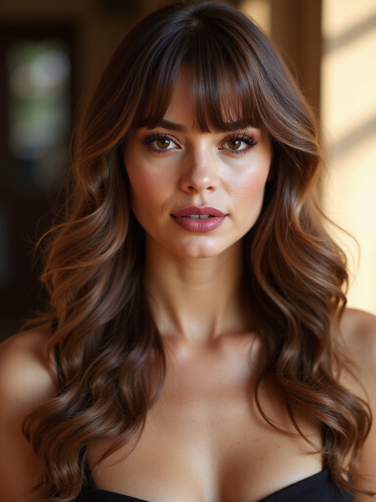 romantic long curtain banged hairstyle