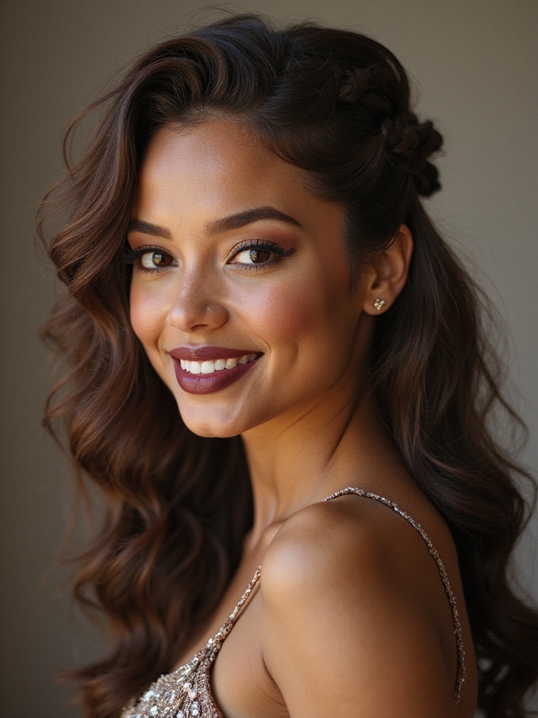 romantic twisted half up curls