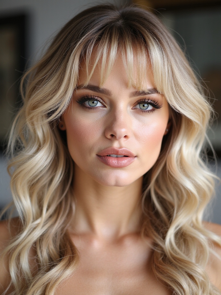 rooted blonde ombr with bangs